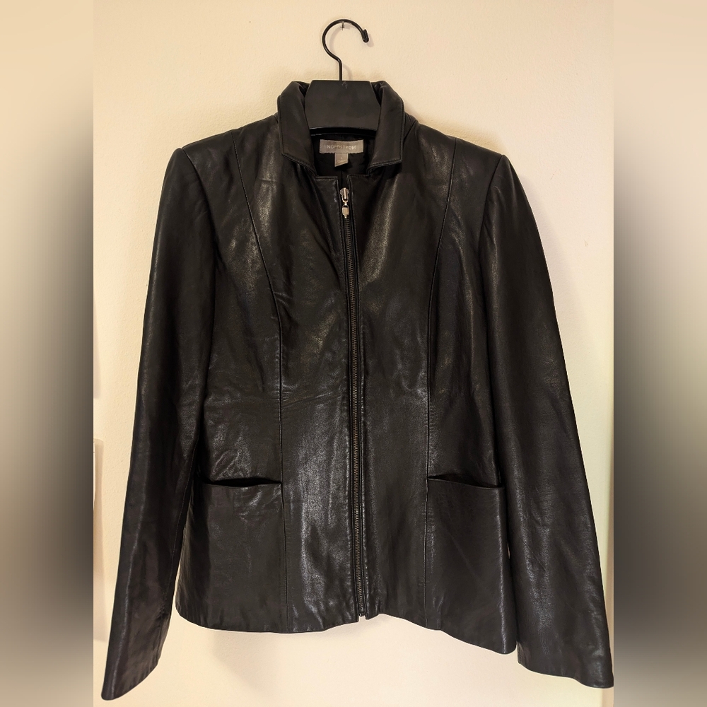 Nordstrom black soft leather jacket size small
